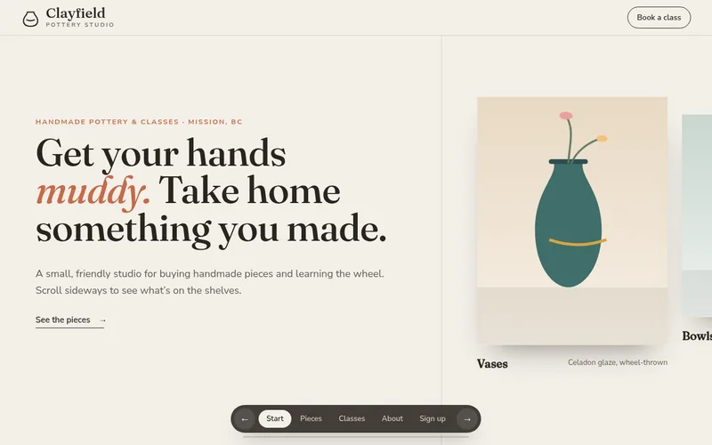 Preview of the Clayfield Pottery Studio sample website