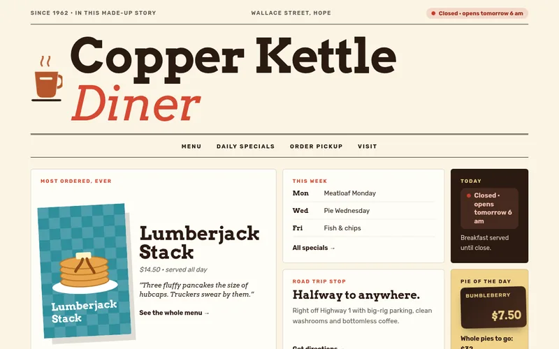 Preview of the The Copper Kettle Diner sample website
