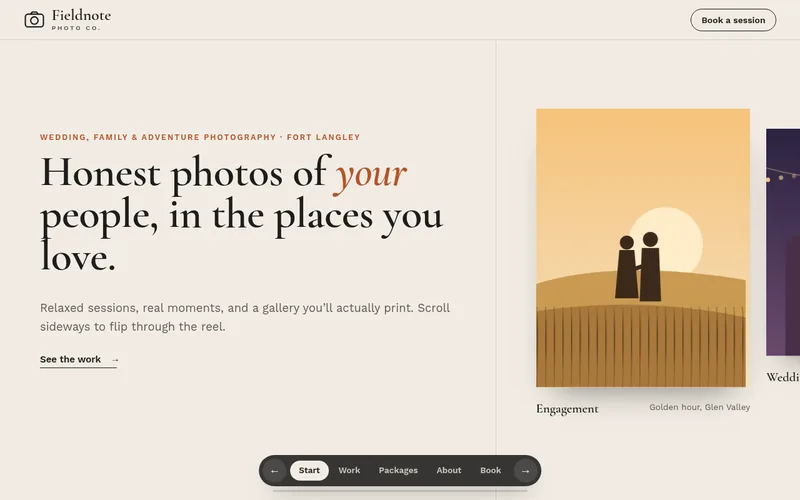 Preview of the Fieldnote Photo Co. sample website