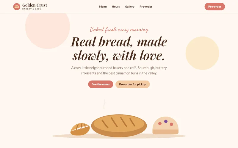 Preview of the Golden Crust Bakery sample website