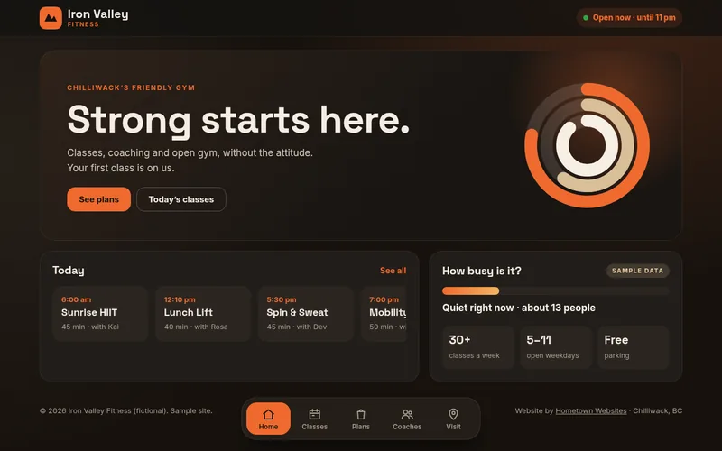Preview of the Iron Valley Fitness sample website