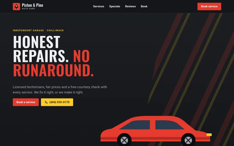 Preview of the Piston & Pine Auto sample website