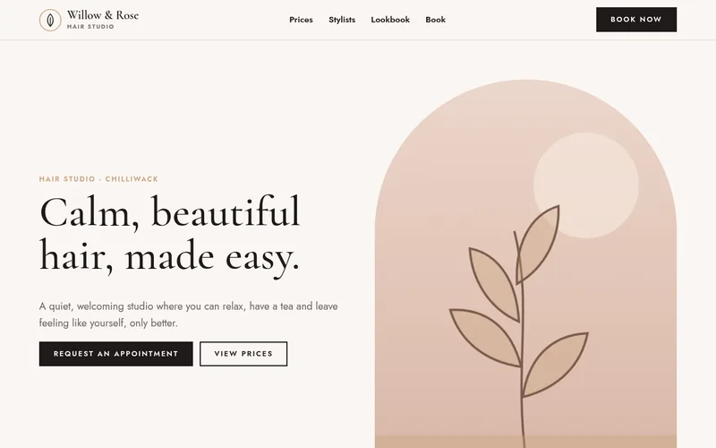 Preview of the Willow & Rose Hair Studio sample website